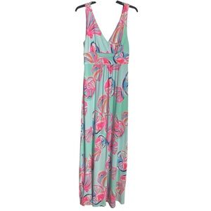 Lilly Pulitzer Sloane MINTY FRESH ON THE ROCKS Scallop Seashell Maxi Dress sz L
